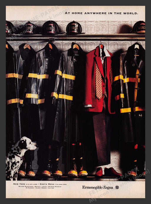 Ermenegildo Zegna Dalmatian Dog Fire House 1990s Print Advertisement 1994 Fetch the Paper!