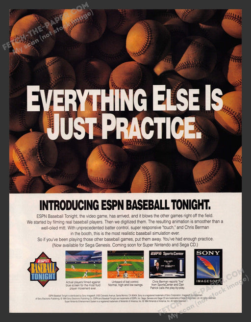 1994 Print Advertisement ESPN Baseball Tonight Video Game Ad.