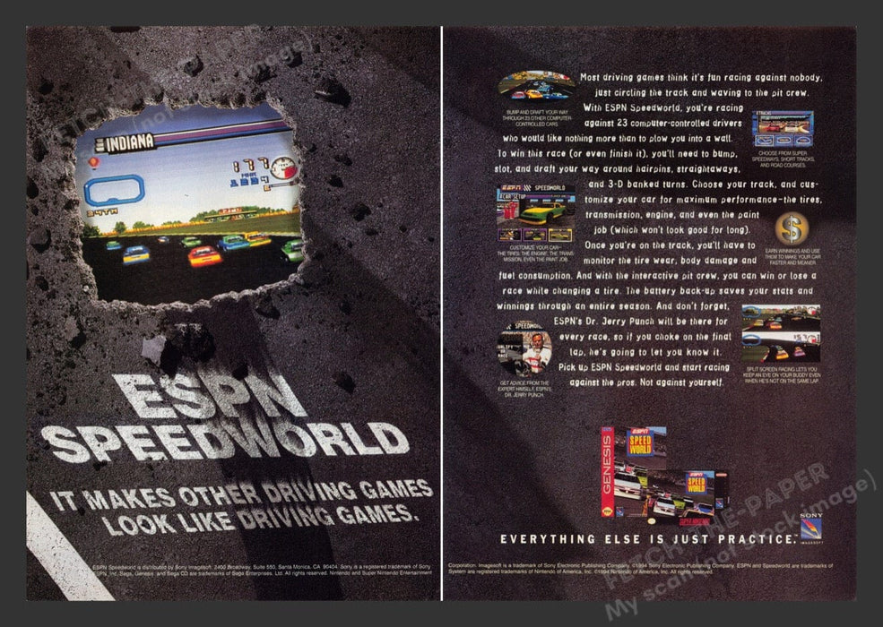 1994 ESPN Speedworld Video Game Print Advertisement (2 Pgs)