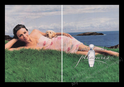 Estee Lauder 2000s Print Advertisement Ad (2 pages) 2001 Elizabeth Hurley Perfume Fetch the Paper!