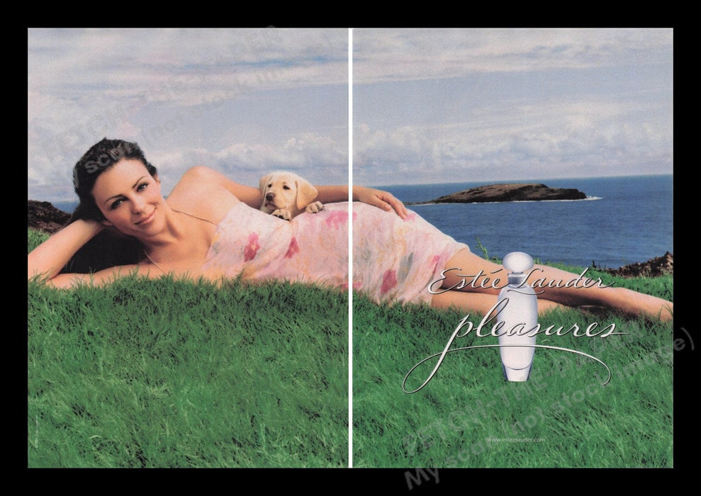 Estee Lauder 2000s Print Advertisement Ad (2 pages) 2001 Elizabeth Hurley Perfume Fetch the Paper!