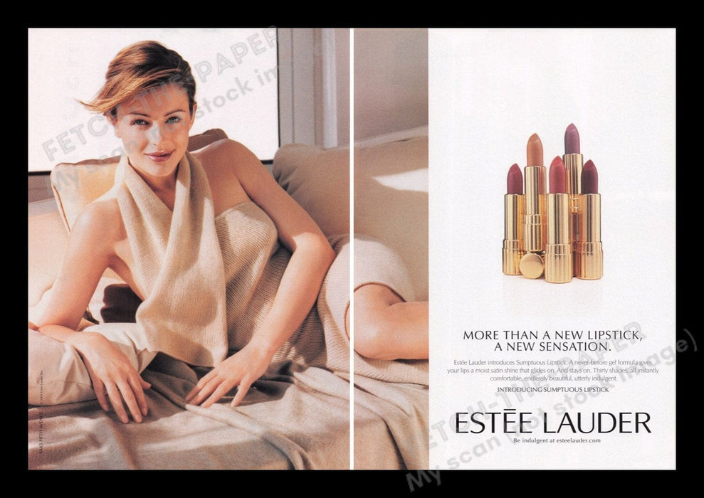 Estee Lauder Cosmetic 2000s Print Advertisement Ad (2 pgs) 2001 Elizabeth Hurley Fetch the Paper!