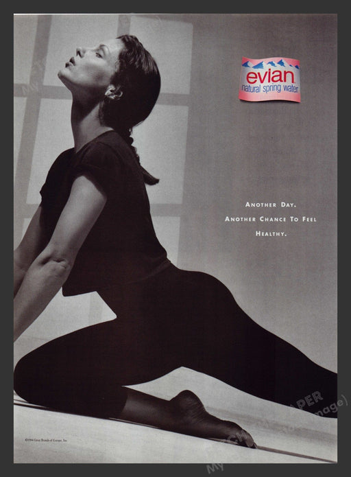 Evian Natural Spring Water Woman Yoga 1990s Print Advertisement 1994 Fetch the Paper!