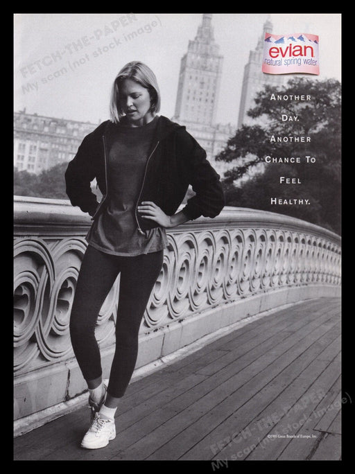 Evian Water 1990s Print Advertisement Ad 1995 Bow Bridge Central Park N.Y. Fetch the Paper!