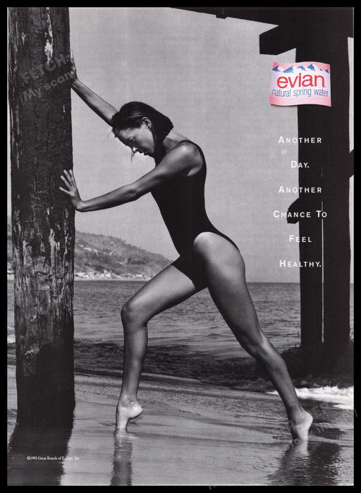 Evian Water 1990s Print Advertisement Ad 1995 Legs Athletic Woman Body Fetch the Paper!
