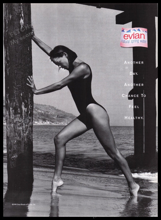 Evian Water 1990s Print Advertisement Ad 1995 Legs Athletic Woman Body Fetch the Paper!