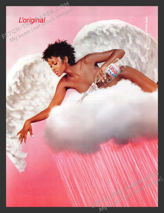 2001 Print Advertisement Evian Water Beverage Angel Raining Cloud Ad.