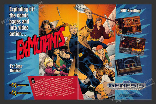 1993 Print Advertisement 2 Page Ex-Mutants Sega Video Game Ad.