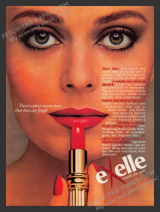 1983 Print Advertisement Exelle Lipstick Cosmetics Ad.