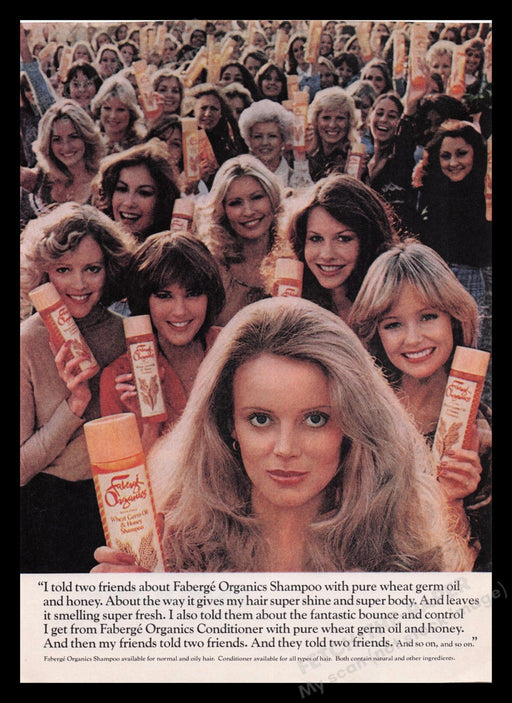 Faberge Organics Hair Care 1970s Print Advertisement Ad 1978 Crowd of Women Fetch the Paper!