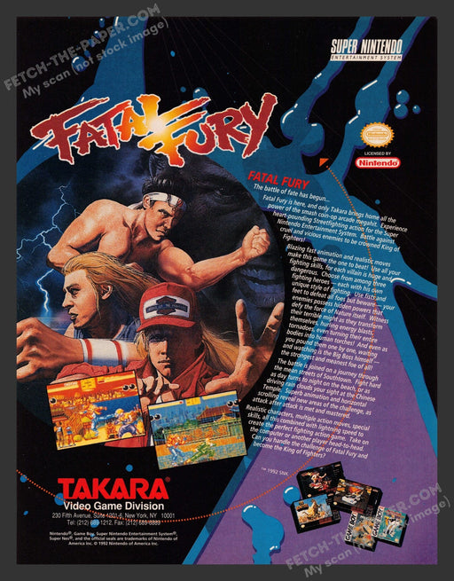 1992 Print Advertisement Fatal Fury Takara Video Game Ad.