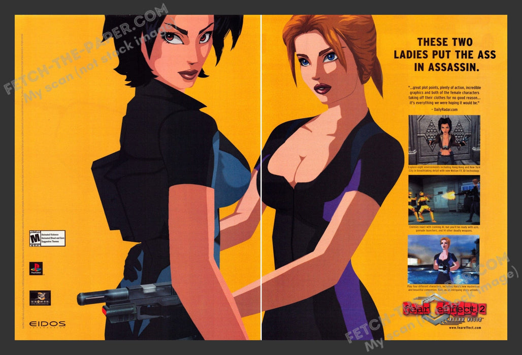 2001 Print Advertisement 2 Page Fear Effect2: Retro Helix Video Game Ad.