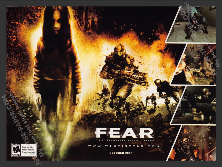 2005 Print Advertisement Fear: First Encounter Assault Recon Video Game Ad.