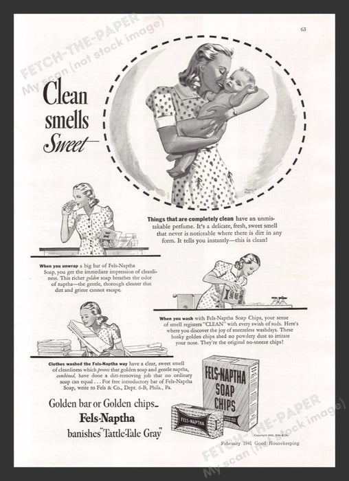 1941 Fels-Naptha Soap Chips Mom with Baby Print Advertisement Ad