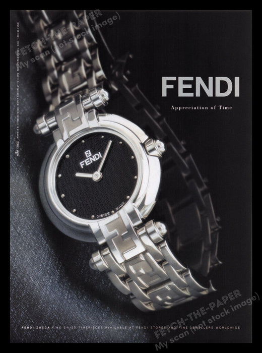 Fendi 1990s Print Advertisement Ad 1998 Zucca Watch "Appreciation of Time" Fetch the Paper!