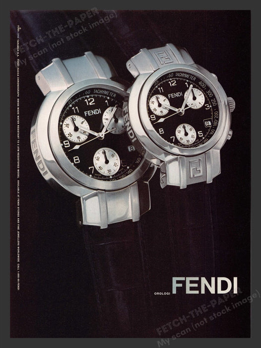 1999 Fendi Orologi Watches Black & Silver Print Advertisement Ad