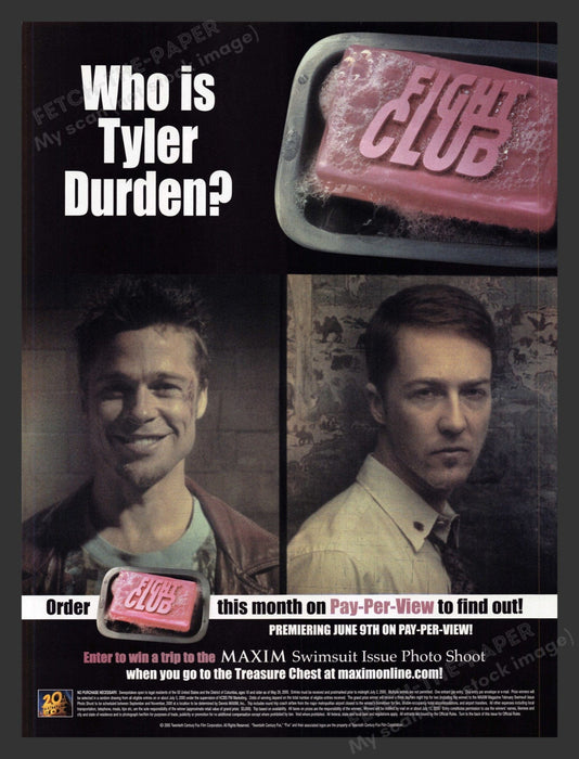 2000 Fight Club "Who is Tyler Durden?" Pitt & Norton Print Advertisement Ad.