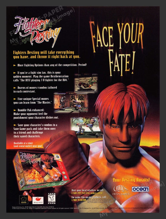 1998 Fighters Destiny "Face your fate!" Video Game Print Advertisement