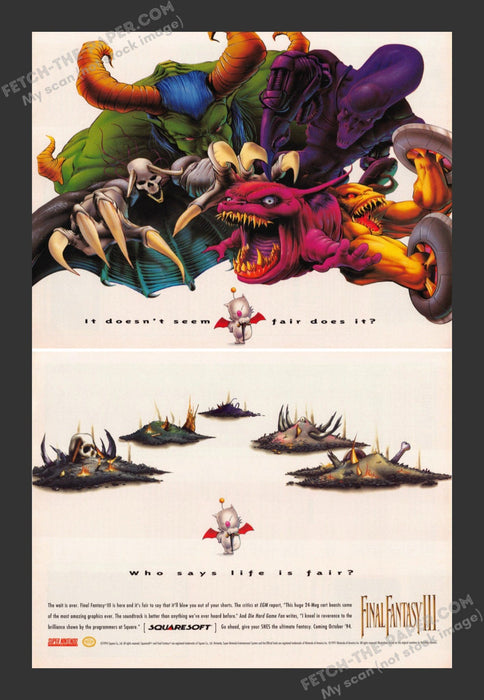 1994 Print Advertisement 2 Page Final Fantasy III Video Game Ad.