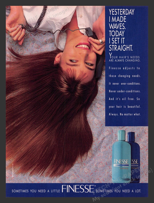 1989 Finesse Hair Products Girl Talking on Phone Print Advertisement Ad