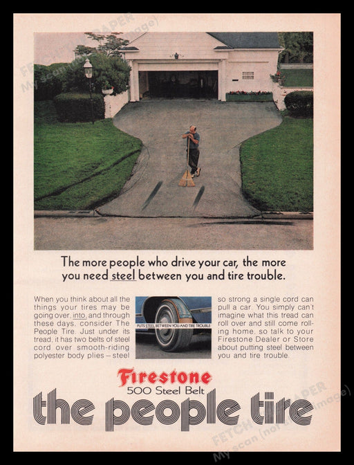 Firestone 500 Steel Belt Tires 1970s Print Advertisement Ad 1972 Fetch the Paper!