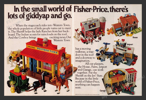 Fisher-Price 1980s Print Advertisement Ad 1983 Little People Town Sets (2 pages) Fetch the Paper!