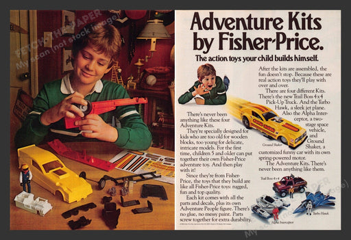 Fisher-Price 1980s Print Advertisement Ad (2 pages) 1983 Adventure Kits Fetch the Paper!