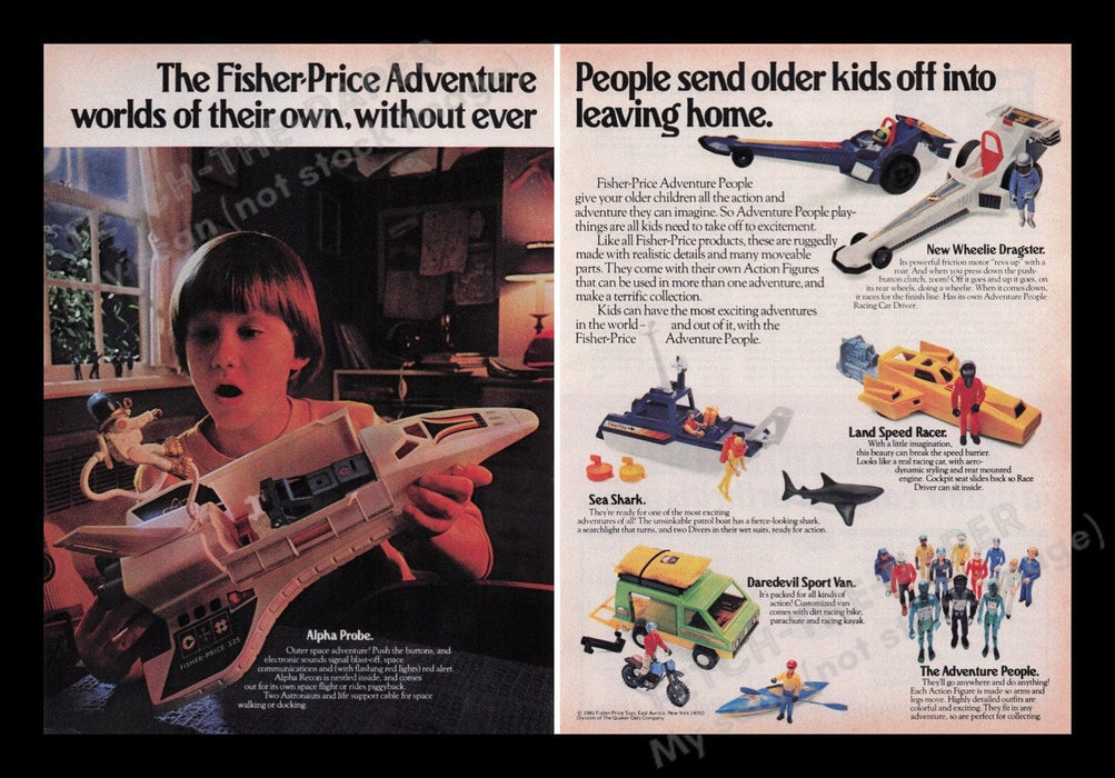 Fisher-Price Adventure Toys 1980s Print Advertisement Ad (2 pages) 1981 Fetch the Paper!