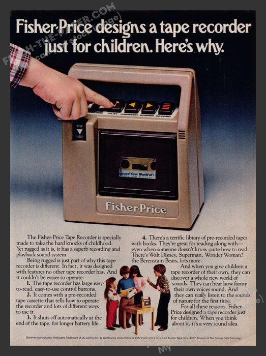 1983 Print Advertisement Fisher Price Tape Recorder Toys Ad.
