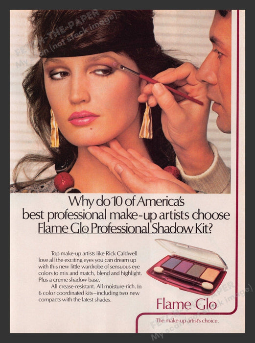 Flame Glo Cosmetics Rick Caldwell Artist 1980s Print Advertisement Ad 1983 Fetch the Paper!