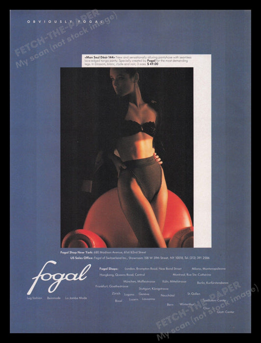 Fogal Pantyhose 1980s Print Advertisement Ad 1985 Legs Seamless Fetch the Paper!