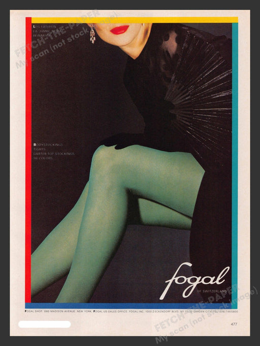 Fogal Tights Hosiery Green Legs 1980s Print Advertisement 1983 Fetch the Paper!
