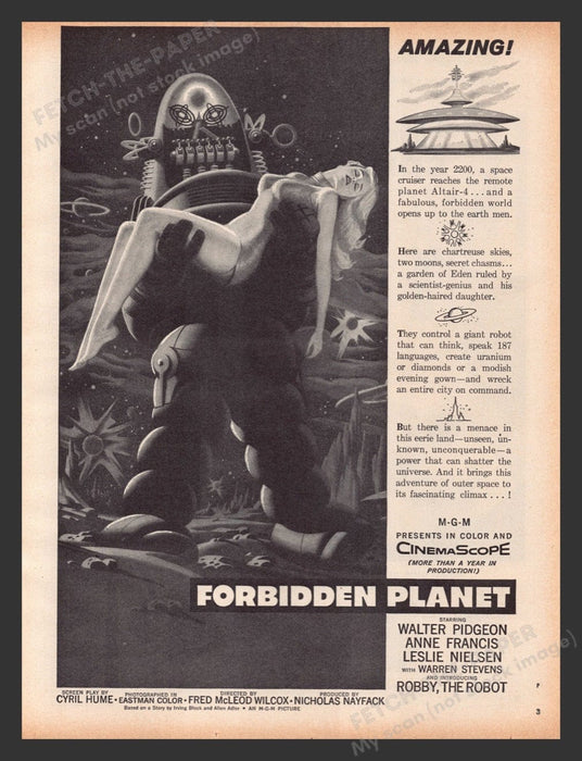 1956 Forbidden Planet Movie Release Print Advertisement Ad