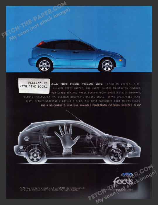 2001 Print Advertisement Ford Focus Blue ZX5 Car Hand Ad.