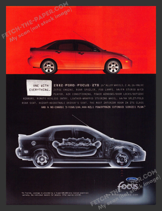 2001 Print Advertisement Ford Focus Red ZTS Car Hot Dog Ad.