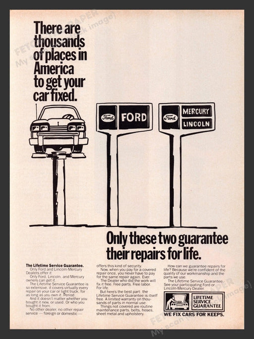 1984 Ford Mercury Lincoln Lifetime Service Guarantee Print Advertisement Ad