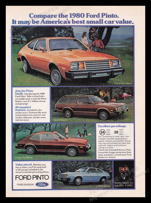 Ford Pinto Car 1970s Print Advertisement Ad 1978 Different Models Fetch the Paper!