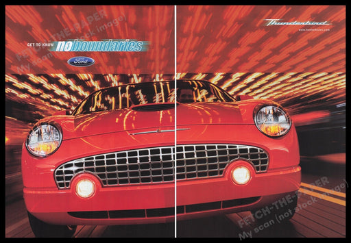 Ford Thunderbird Car 2000s Print Advertisement (2 pages) 2002 Red Tunnel Lights Fetch the Paper!