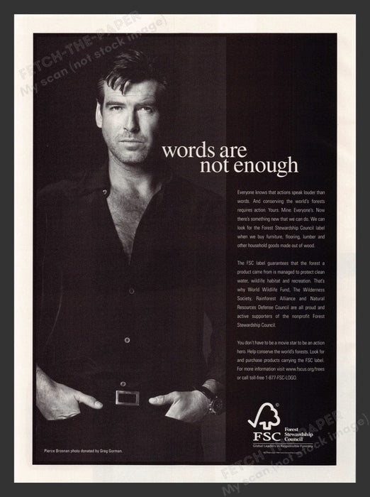 2000 Forest Stewardship Council with Pierce Brosnan Print Advertisement Ad