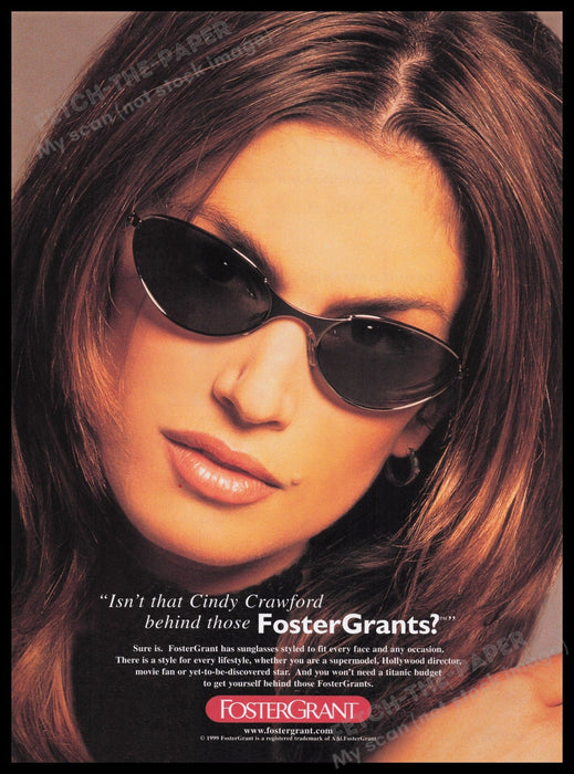 Foster Grant Sunglasses Cindy Crawford 1990s Print Advertisement Ad 1999 Fetch the Paper!