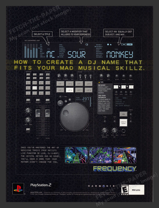 2002 Frequency Harmonix Video Game Print Advertisement.