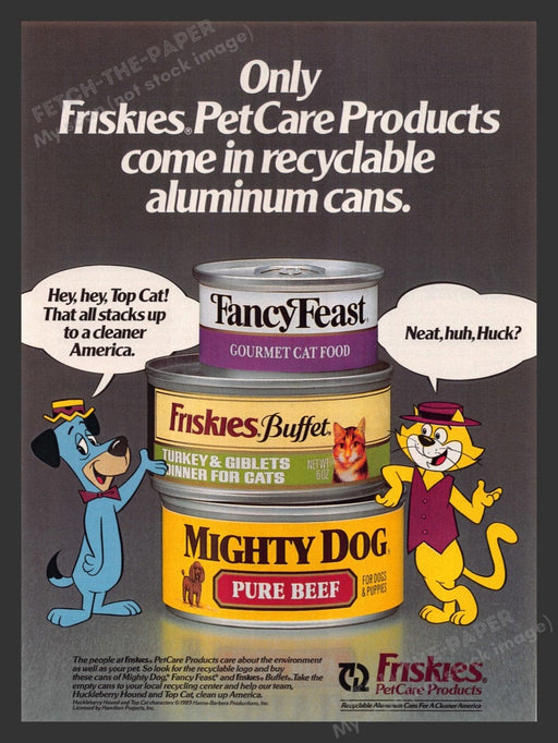 1989 Friskies Dog & Cat Food Huckleberry Hound & Top Cat Print Advertisement Ad
