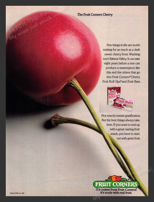 1985 Fruit Corners Rollups LARGE Cherry Print Advertisement Ad