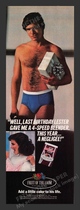 1984 Fruit of the Loom "Birthday Lester" Print Advertisement Ad