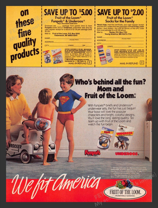 1988 Fruit of the Loom Boys Underwear FunPals Underoos Print Advertisement Ad