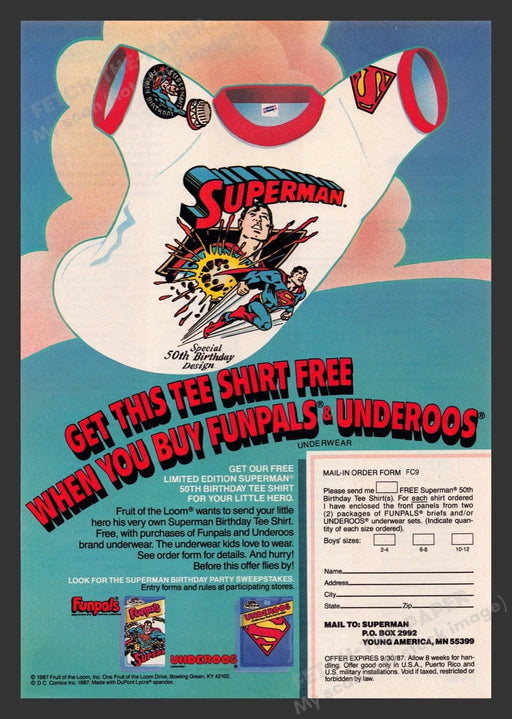 1987 Superman Shirt Funpals & Underoos Mail-in Print Advertisement Ad