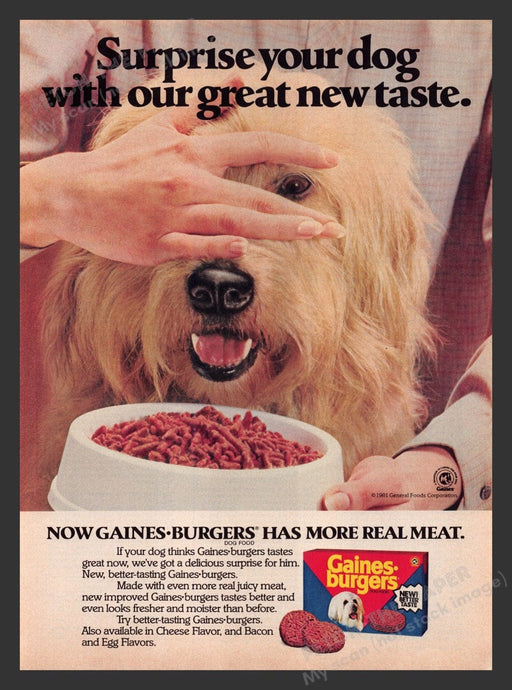 1981 Gaines-Burgers Dog Food Surprise Your Dog Print Advertisement Ad