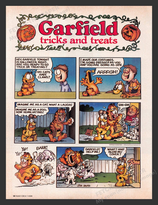 1985 Garfield Tricks and Treats Comic Page Print Advertisement Ad