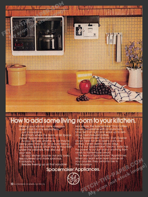 1984 Print Advertisement GE Spacemaker Appliances Kitchen Coffeemaker Opener Ad.