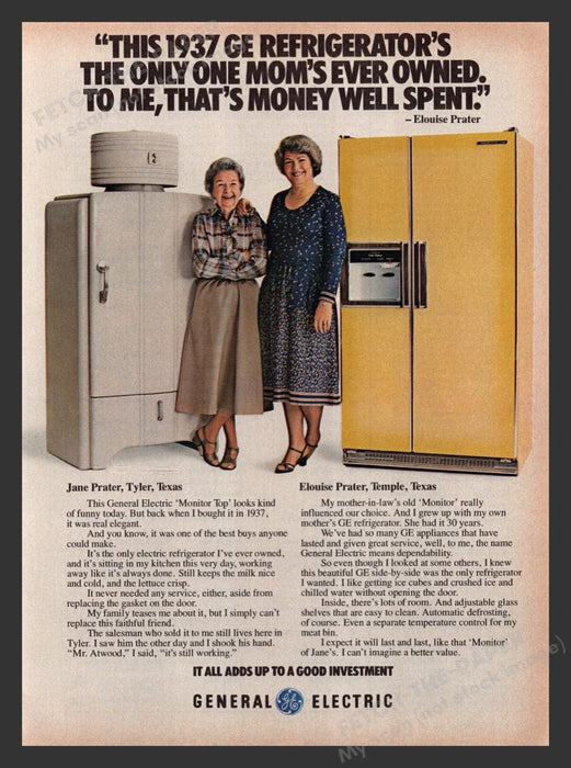 1979 General Electric 1937 vs 1979 Refrigerator Print Advertisement Ad